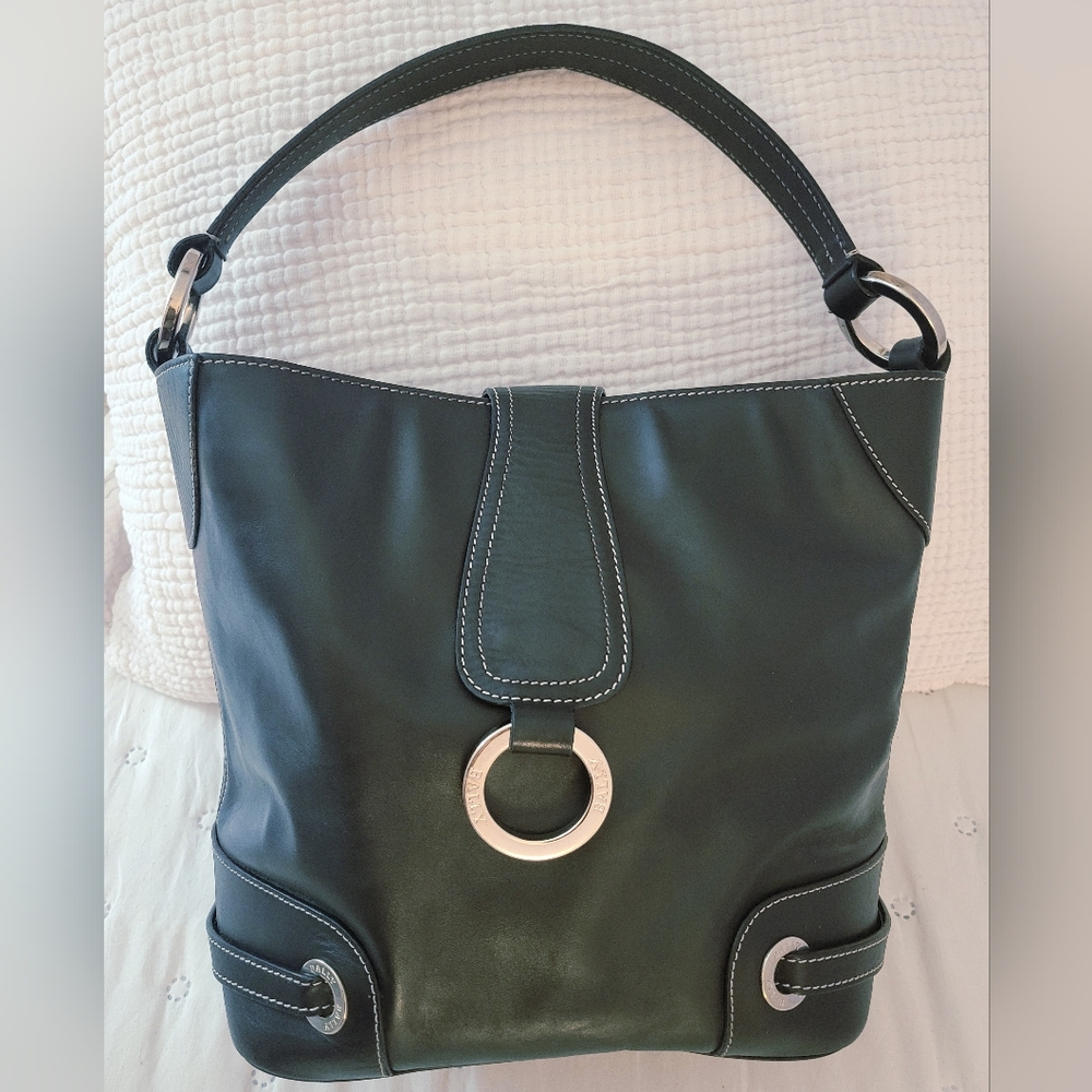 BALLY Vintage Leather Slouchy Hobo Bag Ring Hardware Tote Shoulder Bag